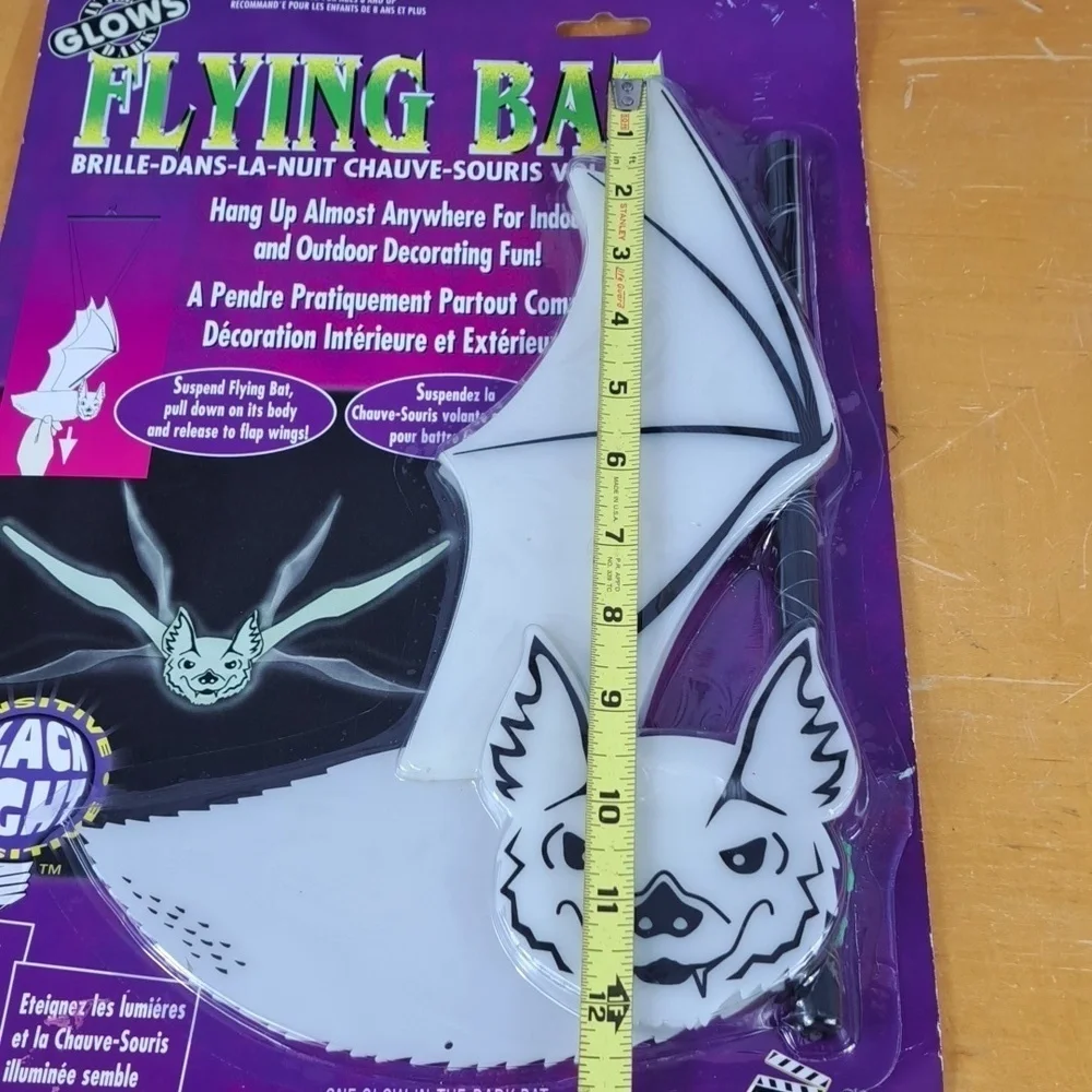 2 Vintage 1998 glow-in-the-dark decorative Halloween indoor outdoor flying bat